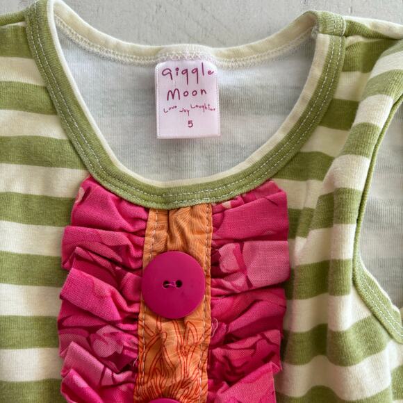 Giggle Moon Pink and Green Ruffle Set Size 5 Cotton spandex blend EUC - Picture 3 of 5